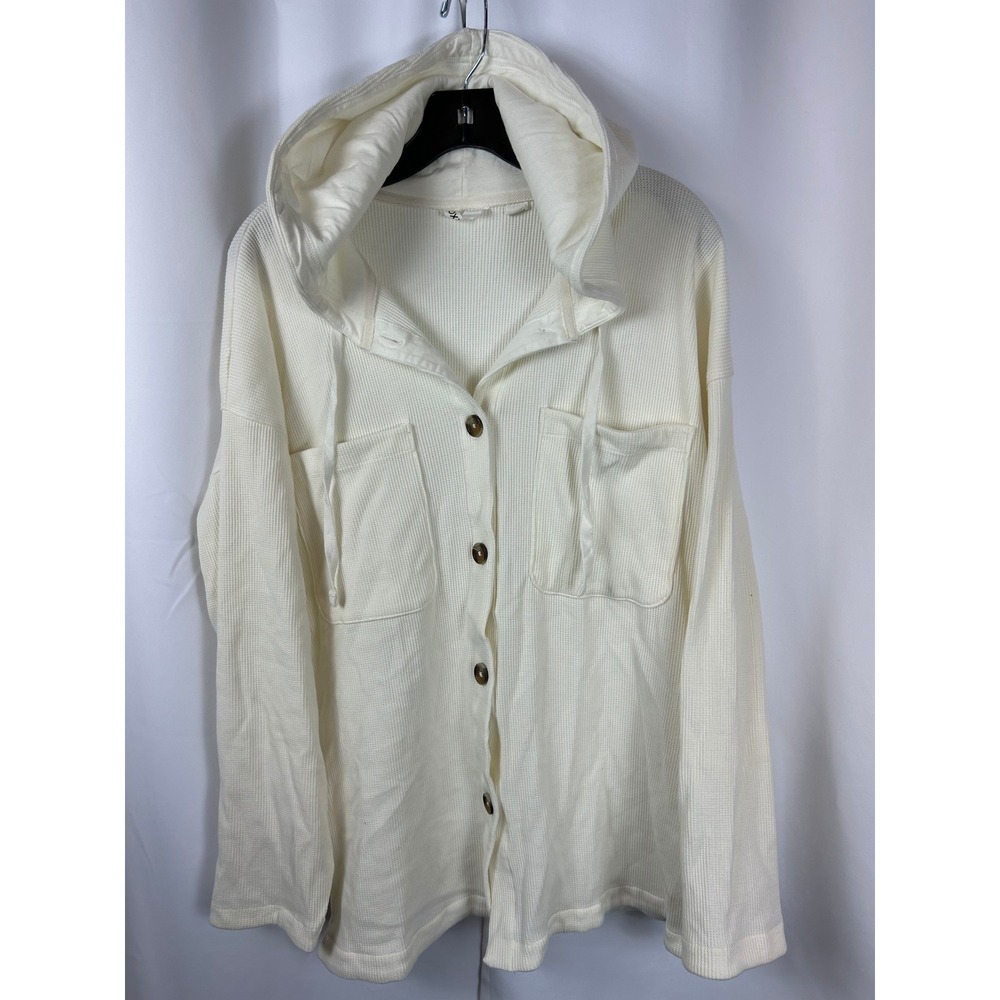 Roxy Cream Waffle Knit Hooded Button Down Shirt Coastal Cabincore Large
